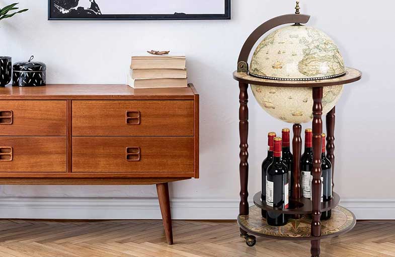 Wood Globe Wine Bar Stand