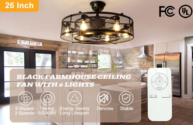 Depuley Farmhouse Ceiling Fan with 6 Lights